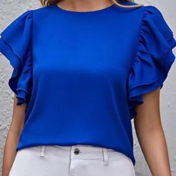 BellanBlue Green Ruffle Sleeve Blouse - Picture 3 of 8